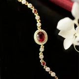 Vintage Ruby Charm Bracelet Silver Jewelry for Women