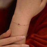 Vintage Ruby Charm Bracelet Silver Jewelry for Women