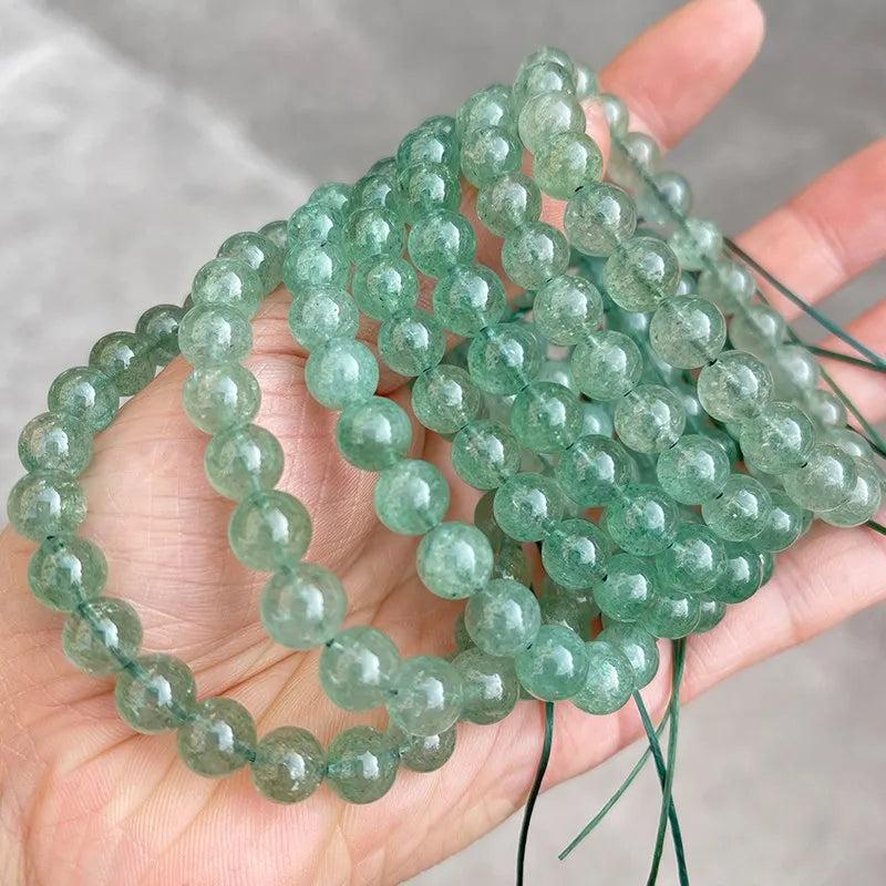 Green Strawberry Quartz Beaded Bracelets Women Crystal Round Beads Bangles