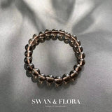 Natural Smoky Quartz Beaded Bracelet - Tea Brown Crystal Healing Bangle