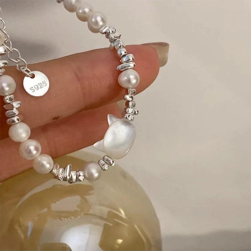 925 Silver Moonstone Cat Bracelet for Women Girl Jewelry Gift