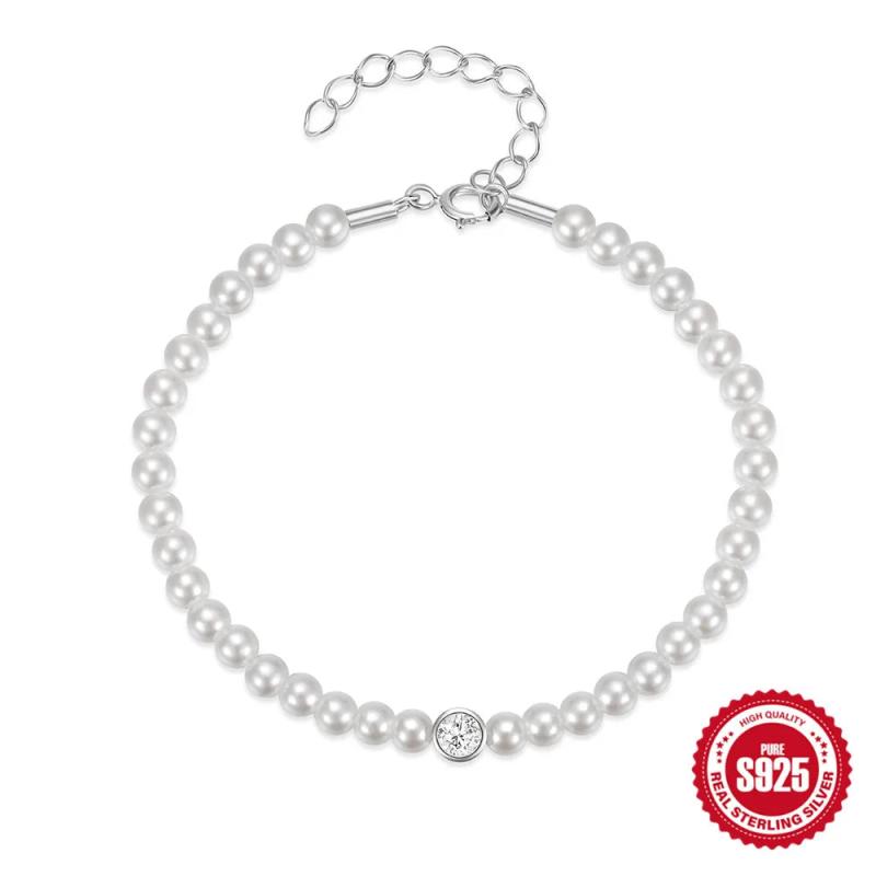 925 Sterling Silver Round Bead Women's Bracelet Charm Chain