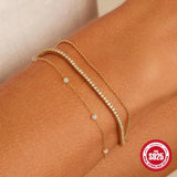 925 Sterling Silver Round Bead Women's Bracelet Charm Chain