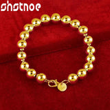 24K 10mm Wide Bead Bracelet Woman Party Wedding Engagement Charm Jewelry