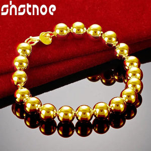 24K 10mm Wide Bead Bracelet Woman Party Wedding Engagement Charm Jewelry