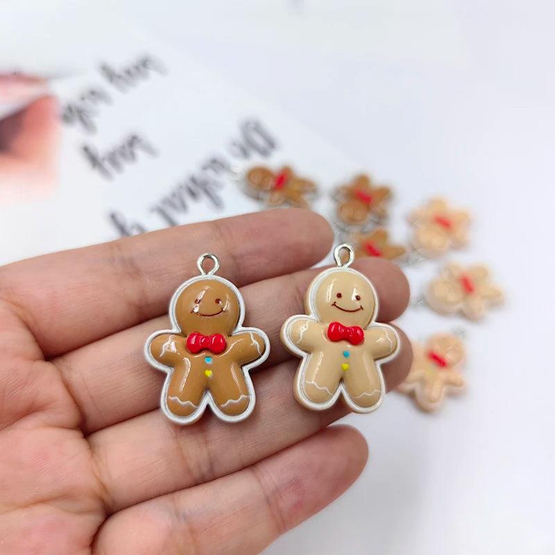 10pcs Gingerbread Man Charms Resin Christmas Pendants Diy Earring Keychain