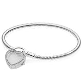 Floating Heart Locket Lock Promise Bracelet Bangle 925 Silver Charm DIY Jewelry