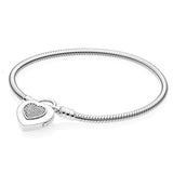 Floating Heart Locket Lock Promise Bracelet Bangle 925 Silver Charm DIY Jewelry