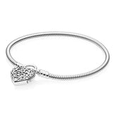 Floating Heart Locket Lock Promise Bracelet Bangle 925 Silver Charm DIY Jewelry