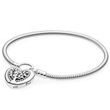 Floating Heart Locket Lock Promise Bracelet Bangle 925 Silver Charm DIY Jewelry