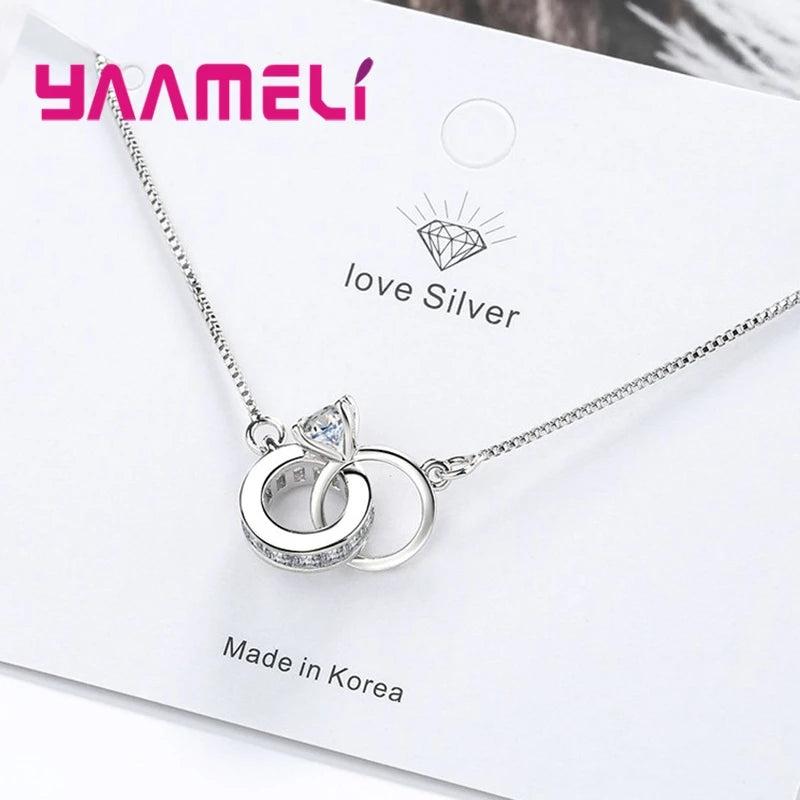 Forever Love S925 Silver Bracelets CZ Diamond Circles Box Chain Womens Gift