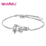 Forever Love S925 Silver Bracelets CZ Diamond Circles Box Chain Womens Gift