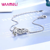 Forever Love S925 Silver Bracelets CZ Diamond Circles Box Chain Womens Gift