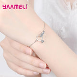 Forever Love S925 Silver Bracelets CZ Diamond Circles Box Chain Womens Gift