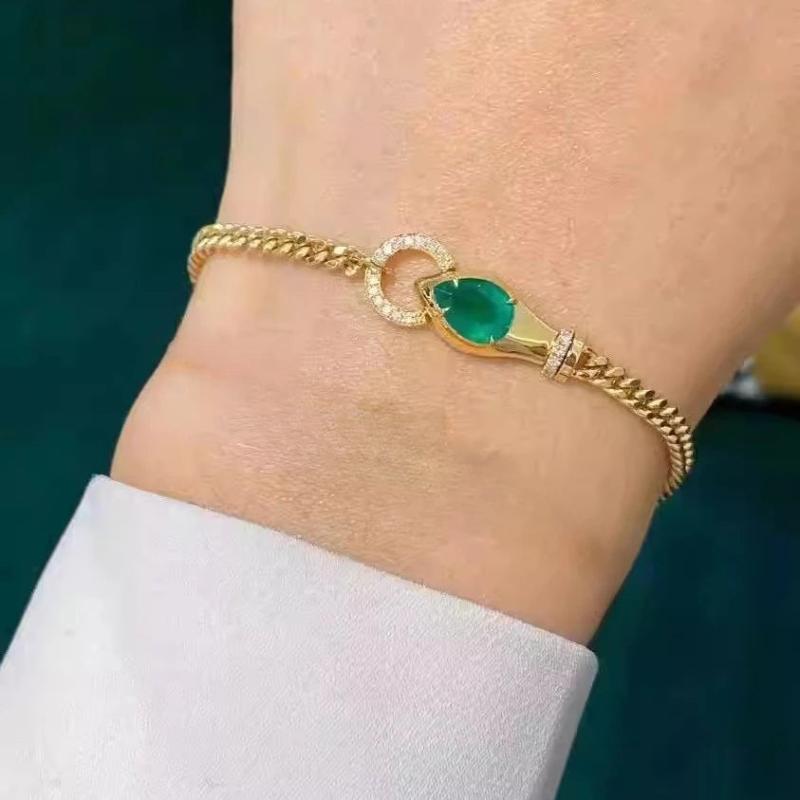 Vintage Lab Emerald Snake Head Cuban Chain Bracelet