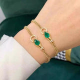 Vintage Lab Emerald Snake Head Cuban Chain Bracelet
