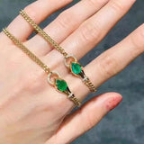 Vintage Lab Emerald Snake Head Cuban Chain Bracelet
