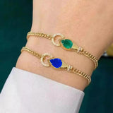 Vintage Lab Emerald Snake Head Cuban Chain Bracelet