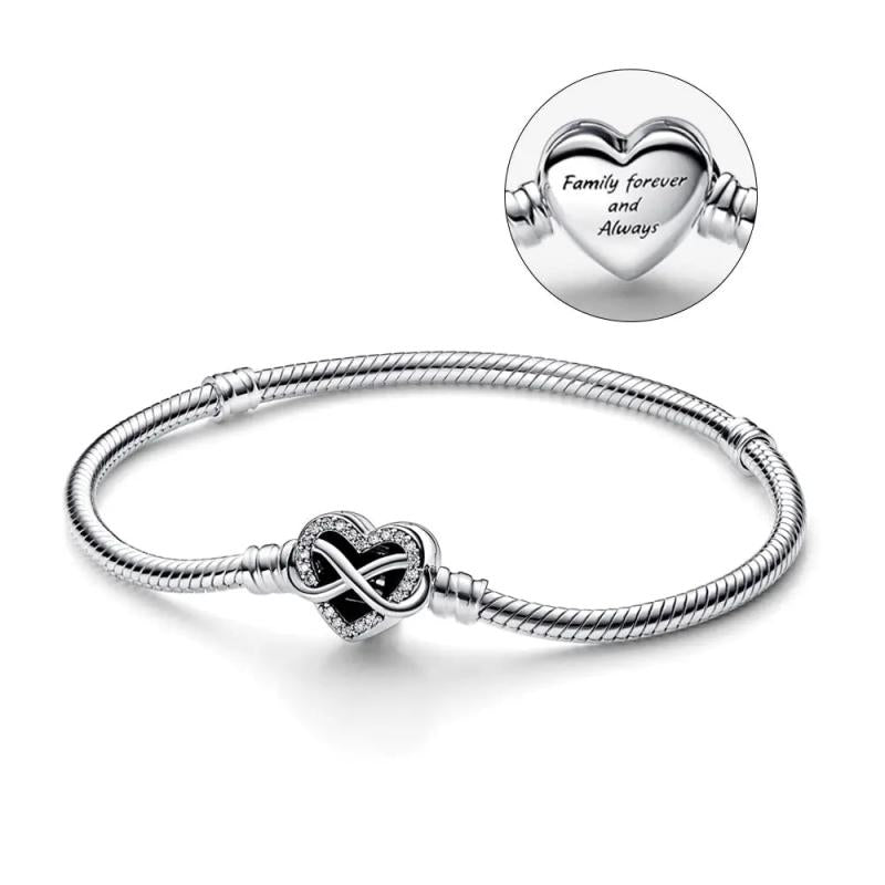 925 Silver Sparkling Infinity Heart Clasp Chain Bracelet