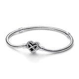 925 Silver Sparkling Infinity Heart Clasp Chain Bracelet