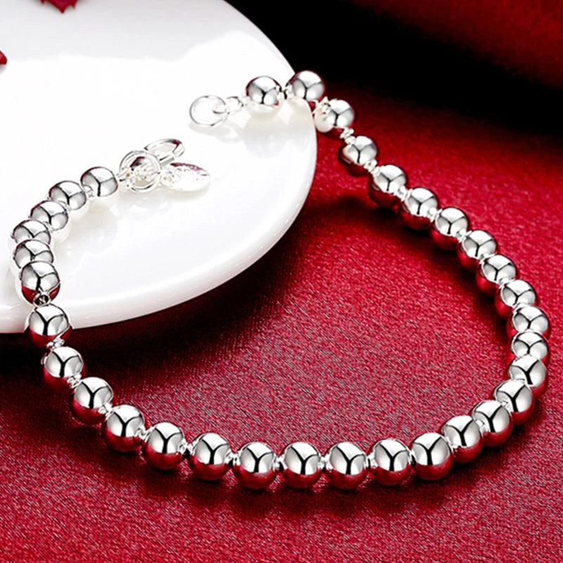 925 Silver 4mm Rose Bead Chain Bracelet Women