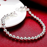925 Silver 4mm Rose Bead Chain Bracelet Women