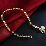 925 Silver 4mm Rose Bead Chain Bracelet Women