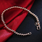 925 Silver 4mm Rose Bead Chain Bracelet Women