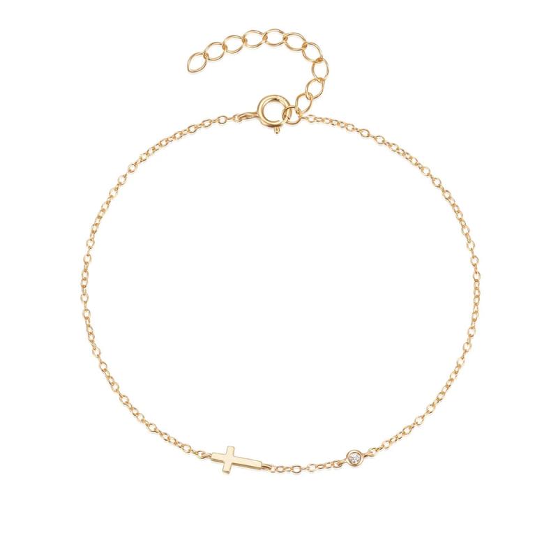 925 Silver Cross Zircon Bracelet Chain Women Girls