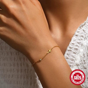 925 Silver Cross Zircon Bracelet Chain Women Girls