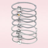 925 Silver Bracelet Mouse Heart Clasp Snake Chain Bracelet for Women
