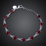 925 Silver Oval Ruby Bracelet with Garnet Crystal Beads