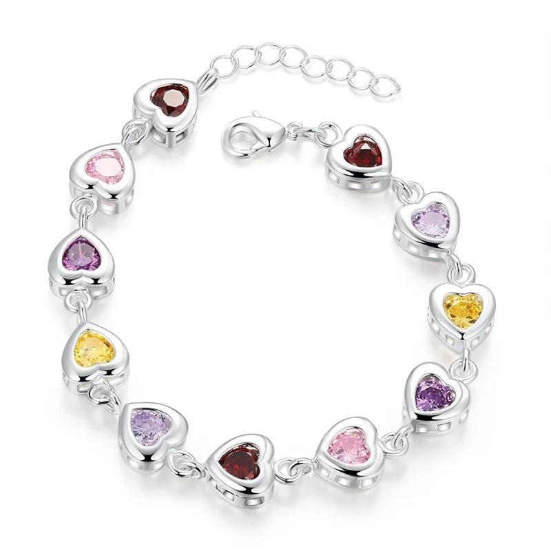 925 Silver Charm Bracelet Chain Crystal Stone Drop Jewelry for Women