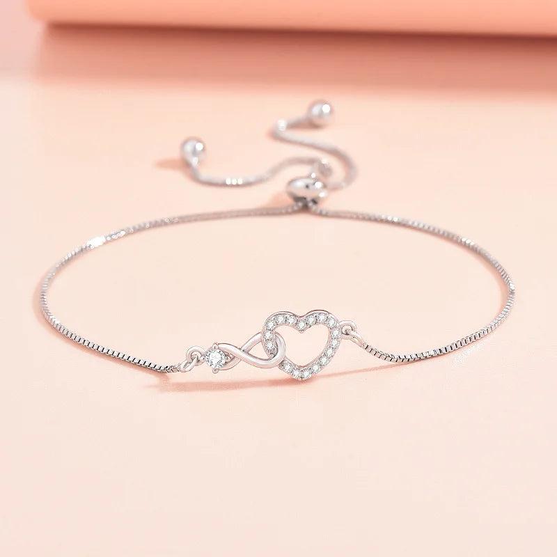 925 Silver Crystal Heart Bracelet for Women Jewelry Gift