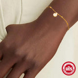 925 Silver Bangle Bracelet Disc Charm Bead Chain Women Men Jewelry