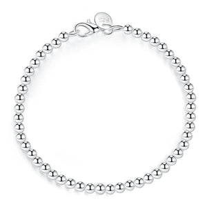 925 Silver 4mm Round Ball Beads Bracelet Women Girls Gift