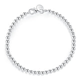 925 Silver 4mm Round Ball Beads Bracelet Women Girls Gift
