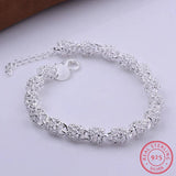 925 Silver Flower Beads Charm Bracelets Women Wedding Party Jewelry