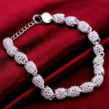 925 Silver Flower Beads Charm Bracelets Women Wedding Party Jewelry