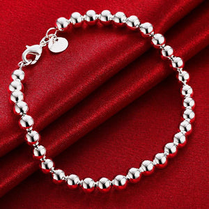 925 Silver 6mm Round Ball Beads Bracelet for Women Girls