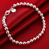 925 Silver 6mm Round Ball Beads Bracelet for Women Girls