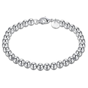 925 Silver 6mm Round Ball Beads Bracelet for Women Girls