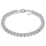 925 Silver 6mm Round Ball Beads Bracelet for Women Girls