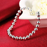 925 Silver 6mm Round Ball Beads Bracelet for Women Girls