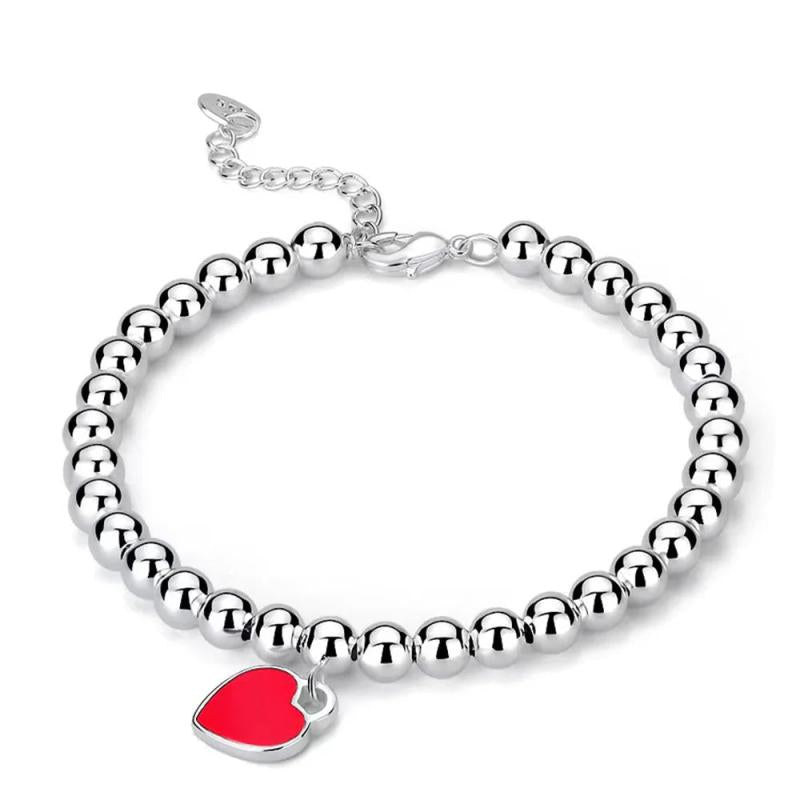925 Silver Heart Enamel Bracelet, Romantic Charm Jewelry