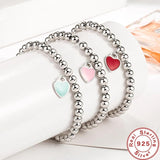 925 Silver Heart Enamel Bracelet, Romantic Charm Jewelry