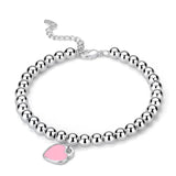 925 Silver Heart Enamel Bracelet, Romantic Charm Jewelry