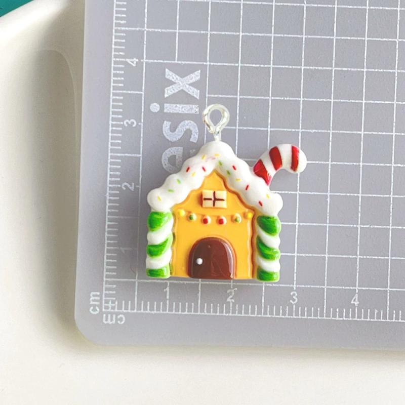 10Pcs Resin Christmas House Snowman Tree Charms for DIY Crafts Jewelry Findings