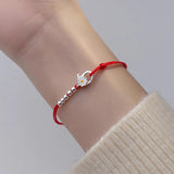 925 Silver Flower Bead Green Rope Bracelet Women Jewelry