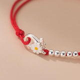 925 Silver Flower Bead Green Rope Bracelet Women Jewelry